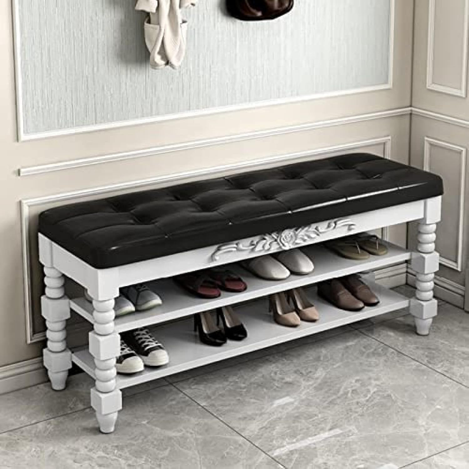 壁掛け折りたたみ椅子 超薄型 見えない靴交換用スツール 無垢材製 省