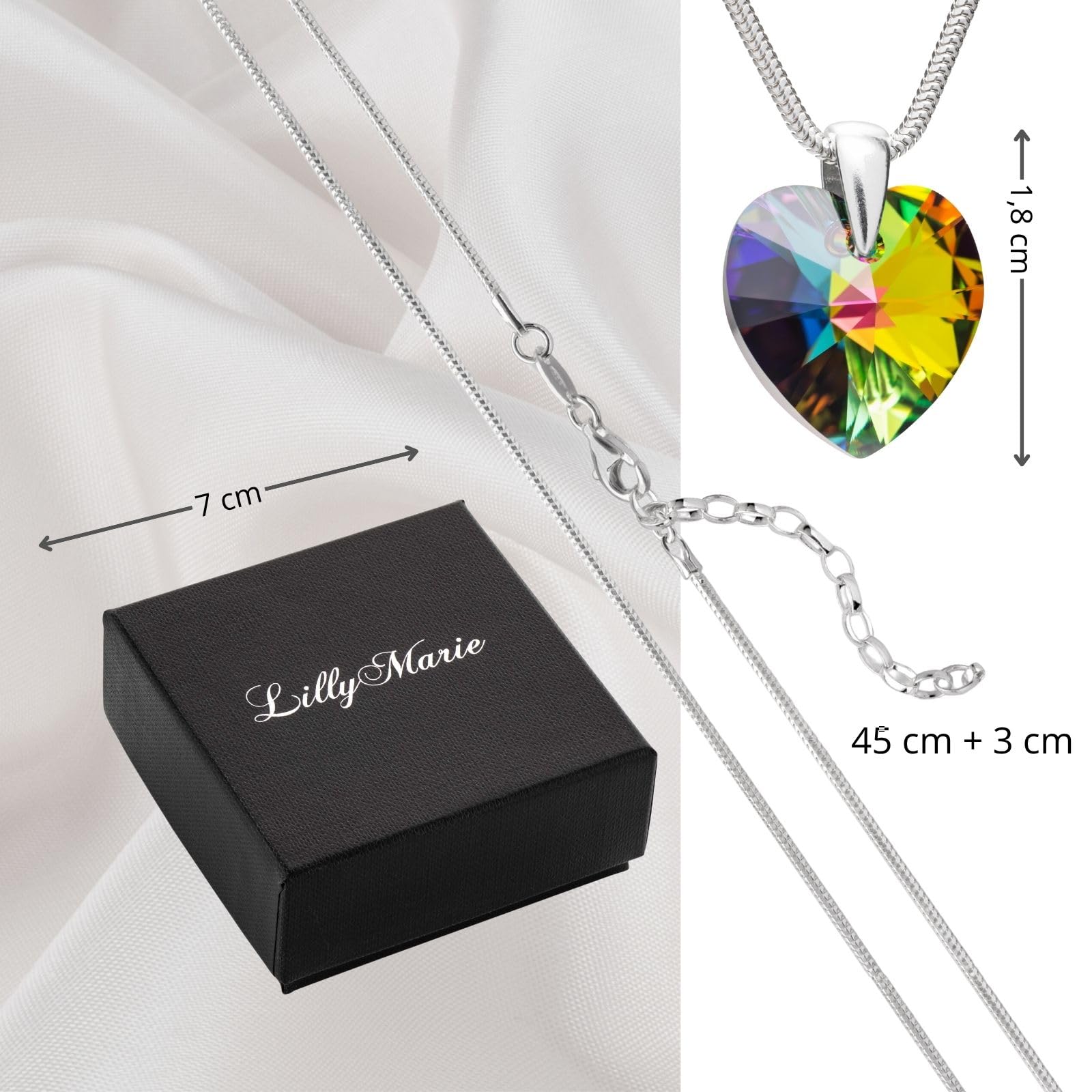 LILLY MARIE Collar De Dama Hecho A Mano Con Colgante De Corazón Y Cadena Ajustable De Plata Pura 925
