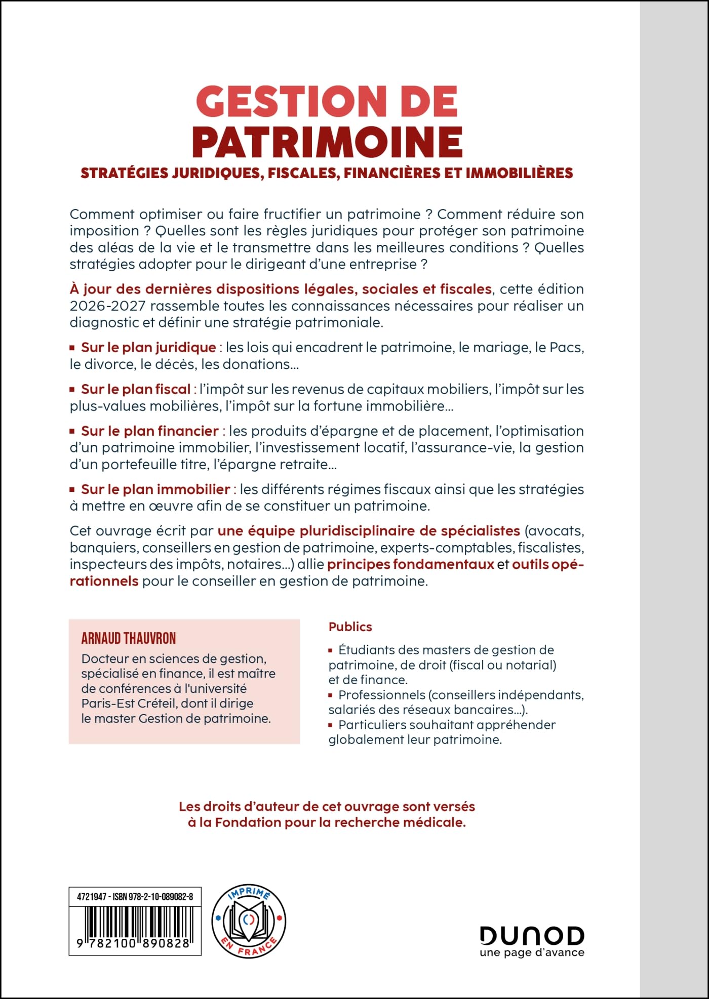 Gestion de patrimoine - 2026-2027: Stratégies juridiques, fiscales, financières
