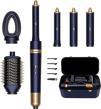 6 in 1 Professional Hot Air Styler,Powerful Hair Dryer for Fast Drying, Smoothing & Volumizing, No Heat Damage, Professional Blowout Tool with Travel Case - Prussian Blue