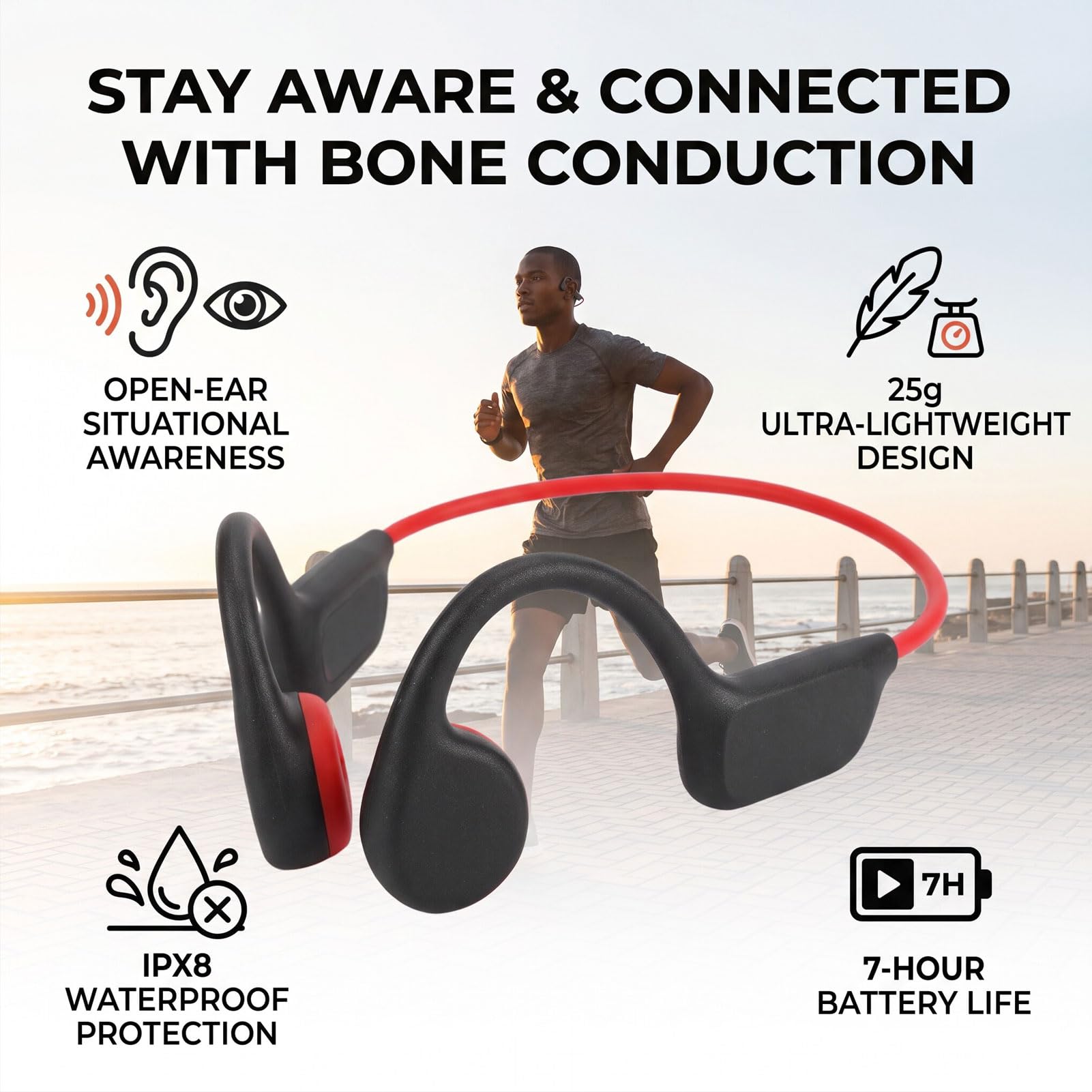 Bewinner Cuffie a Conduzione Ossea, Auricolari Wireless Bluetooth 5.4