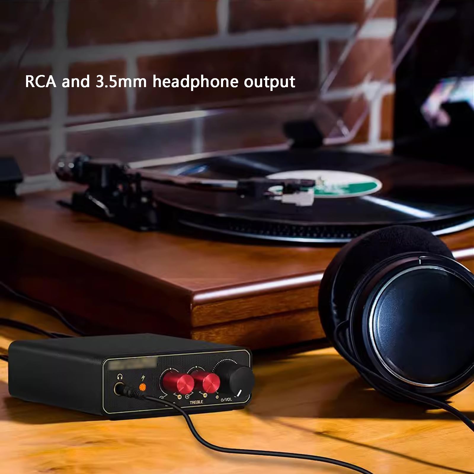 Mini preamplificatore Phono MM/MC, preamplificatore per Giradischi, con Controlli del Volume, Uscita Cuffie RCA e da 3,5 mm, per Giradischi LP in Vinile/Giradischi