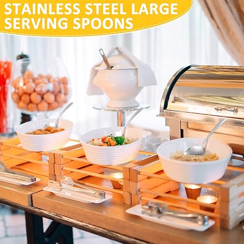 Miniatura 6 de Juego de 12 cucharas de servir de acero inoxidable para buffet de 8.3 pulgadas, utensilios de servir grandes, aptas para lavavajillas, cucharas de