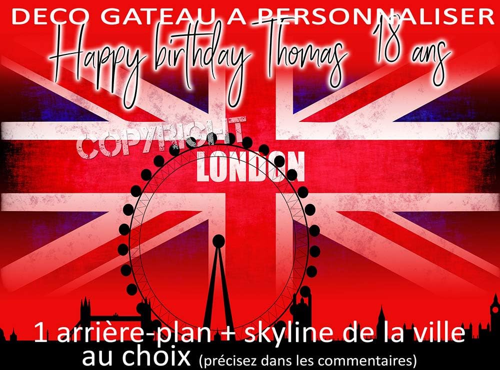 Photocreatis Gateau Anniversaire Londres New York Usa Ou Autre Sur Demande Decoration Sucre Rectangle X 27 Cm Ou Disque Cm Facile Et Rapide A Poser Amazon Fr Epicerie