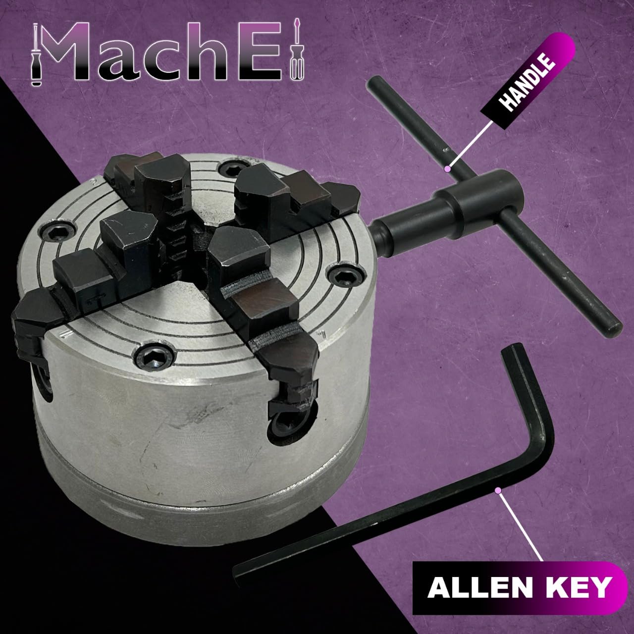 MachEl 5" (125 mm) 4-szczękowy niezależny uchwyt tokarski z żeliwną płytą tylną, gwint 1-1/20.3 cm x 12 UNF (2B), nadaje się do tokarki Myford, hartowane, odwracalne szczęki | precyzyjne narzędzie