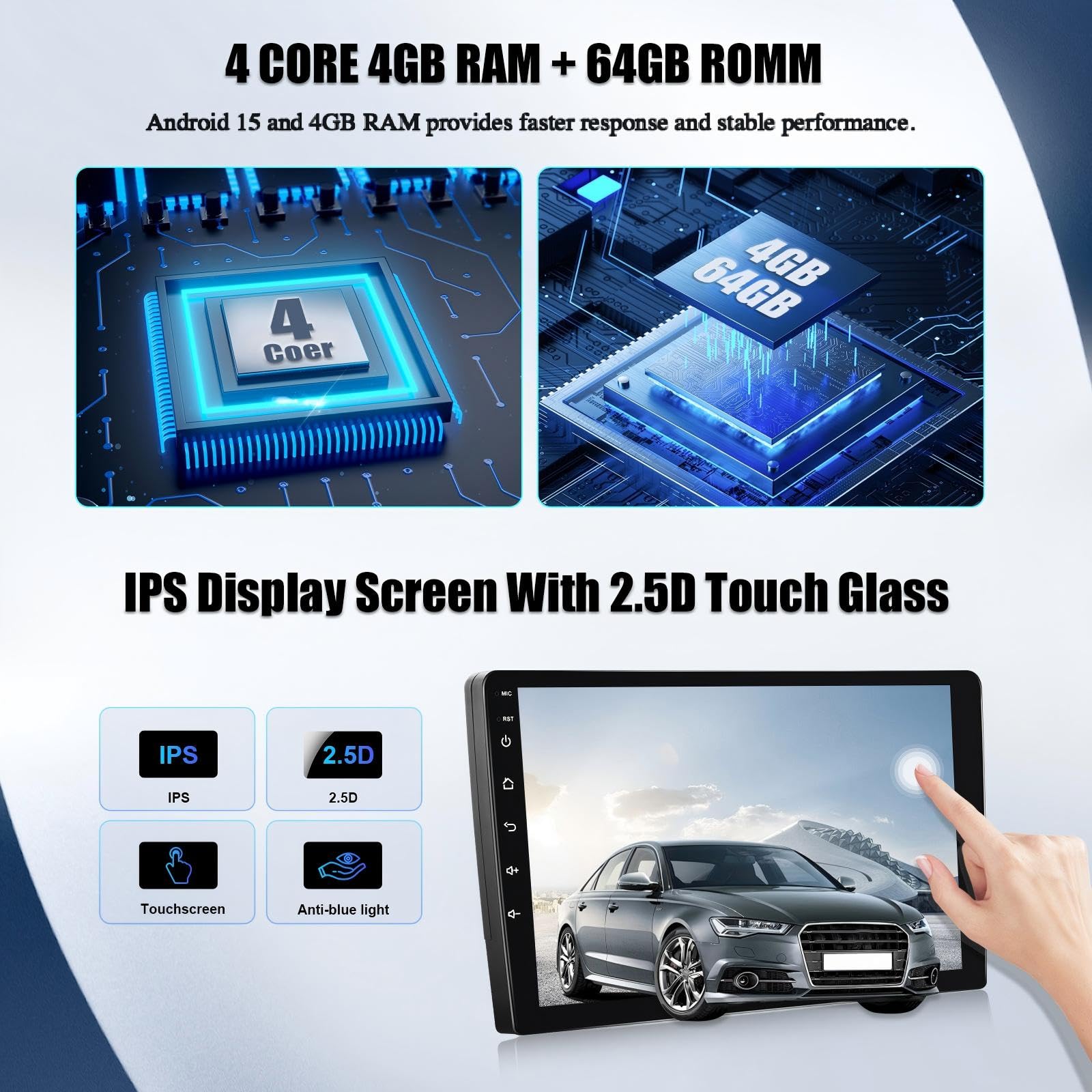 SIXWIN 4+64G Android 15 Autoradio per Mercedes Benz Smart Fortwo 451 2005-2010 con CarPlay/Android/Mirror Link,9" HD TouchScreen Schermo con Navigatore WiFi Bluetooth 5.0 RDS FM Comandi al Volante