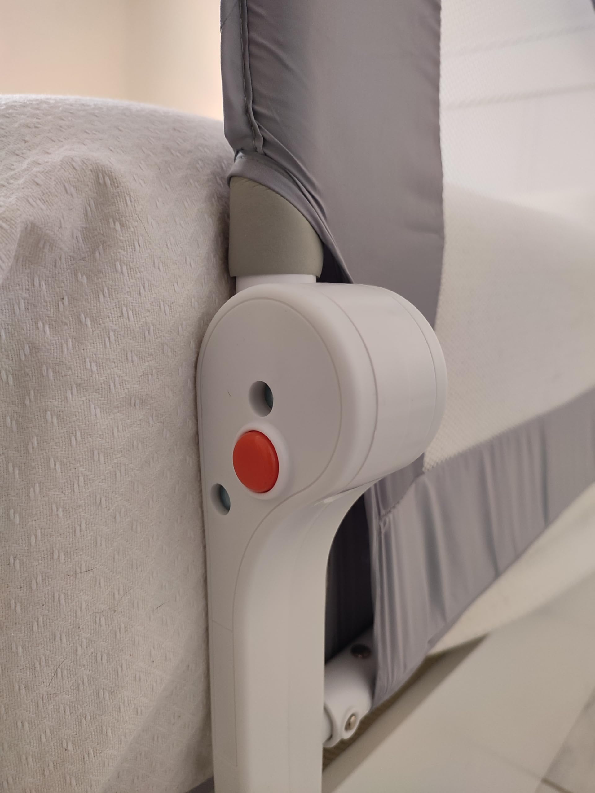 Barrera Seguridad Niños Cama 180 x 66 cm con Bolsillo - Seguridad y Comodidad, Alta y Robusta - Barrera Cama Niños Abatible - Barandilla Cama Niño Modelo Osito y Luna Gris