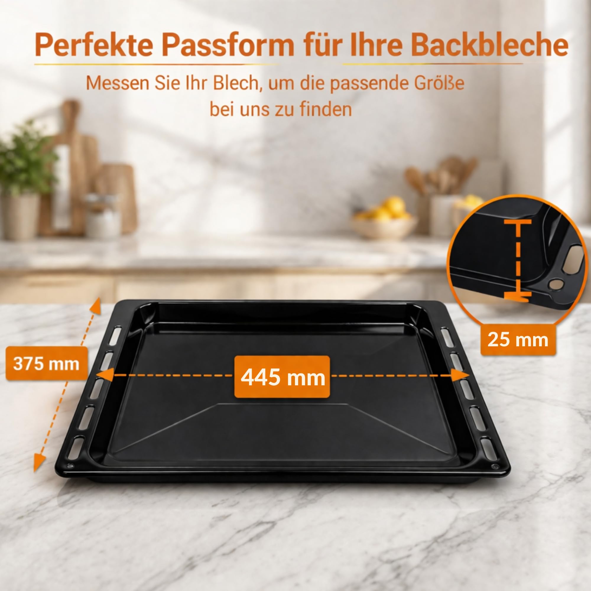 OptimumX 445x375x25mm Emailliert Backblech rechteckige Fettpfanne/Kuchenblech für Backofen, ideal zum Backen, Braten & Grillen, 2-teilig