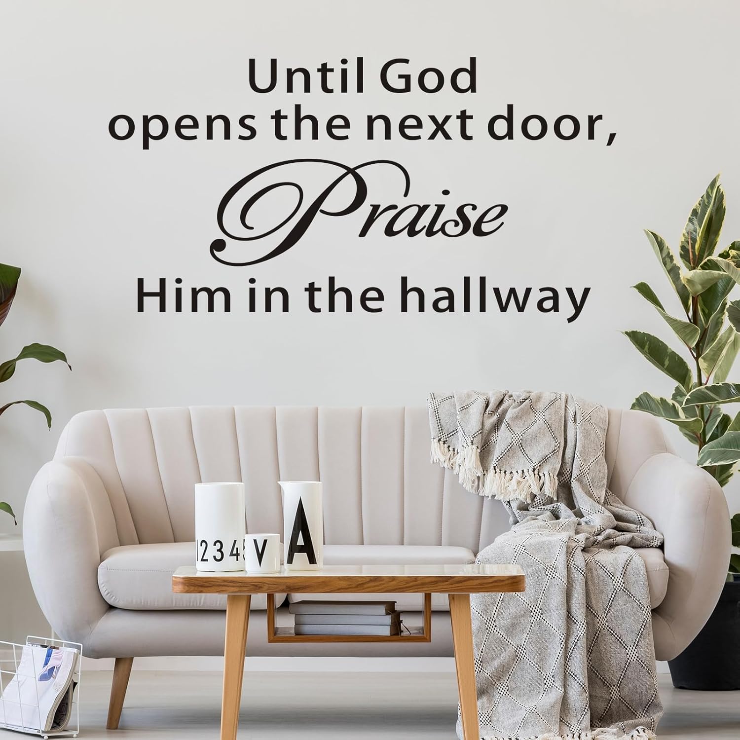 Bible Verse Wall Stickers for Bedroom: Christian Quotes Inspirational Vinyl Art Wall Decals for Living Room Kitchen - WUntil God Opens The Next Door 37" X 19.3"