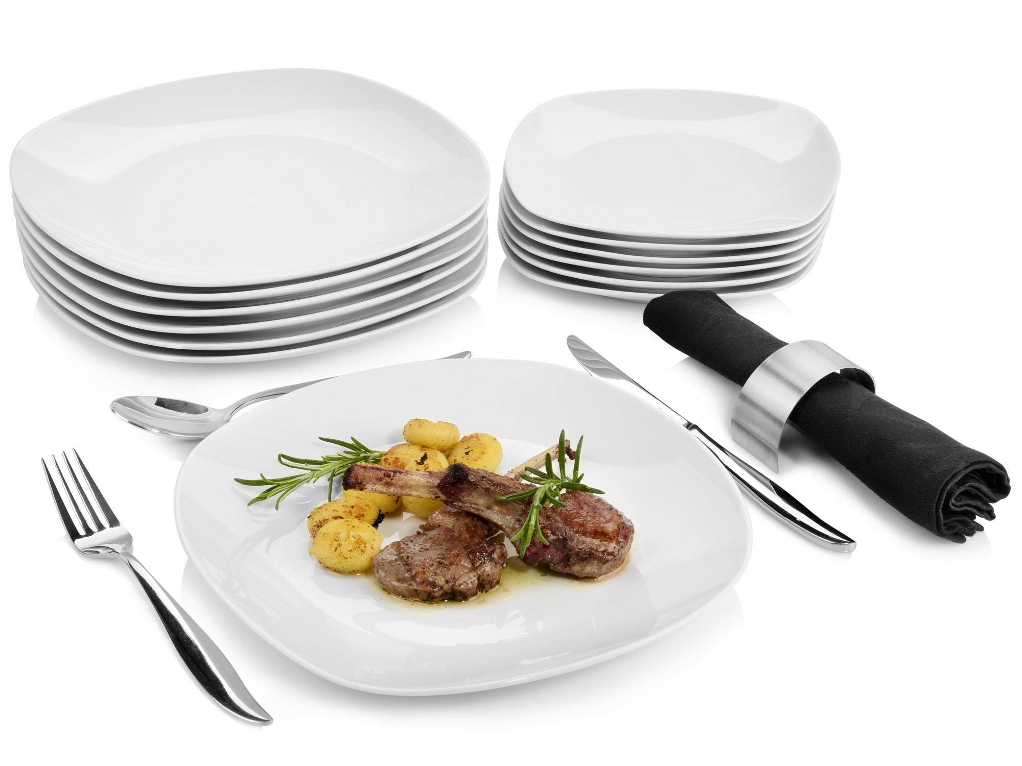 SÄNGER | Tafelservice Bilgola aus Porzellan in weiß, 12-teiliges Geschirrset für 6 Personen, Klassisches Design, Runde Teller | PREMIUM COLLCETION