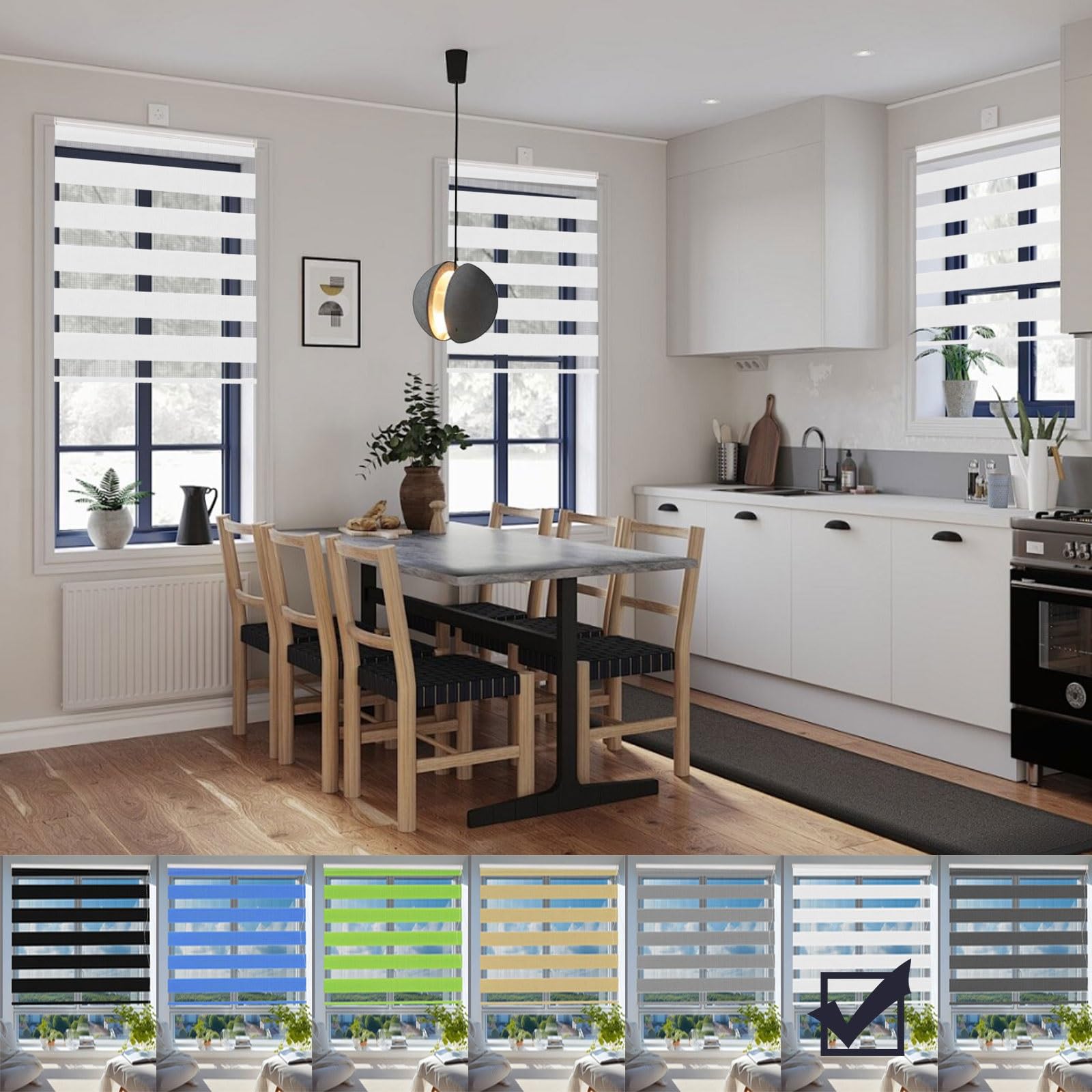 Portable Blackout Blinds 115 x 350 cm Adjustable and UV Protection Day and Night Roller Blinds Easy to Install Fittings Included for Windows Room Darkening, Biały