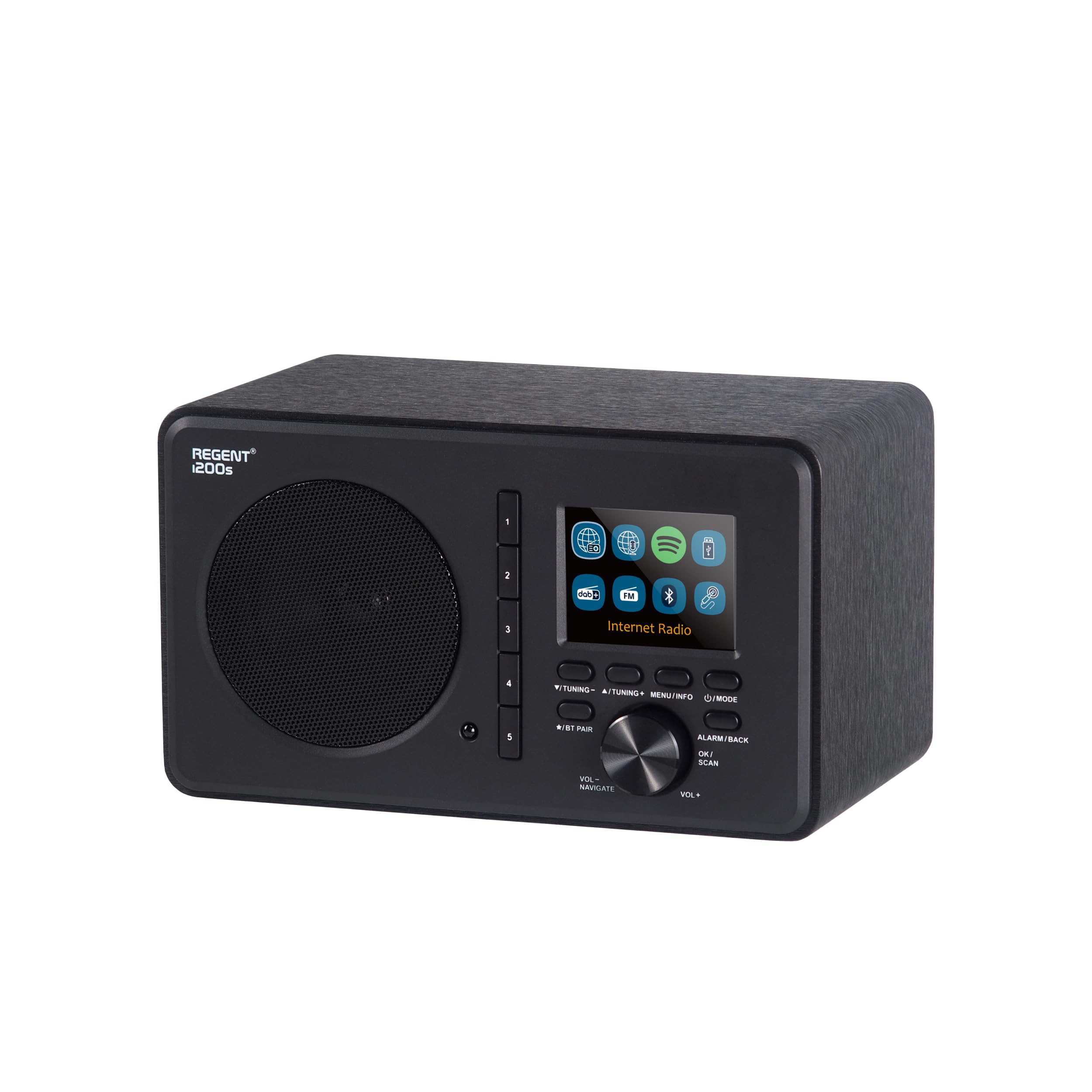 Ferguson Regent i200s Radio Internet Wi-Fi avec Bluetooth, radio FM/DAB/DAB+ FM, Spotify Connect, radio-réveil, égaliseur, écran couleur, USB, AUX-IN, mise en veille, contrôle par application
