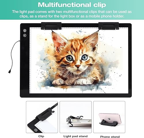 Miniatura 5 de Almohadilla de luz recargable A2  Caja de luz de seguimiento alimentada por batería, 3 colores, 6 niveles de brillo ajustable, almohadilla de luz