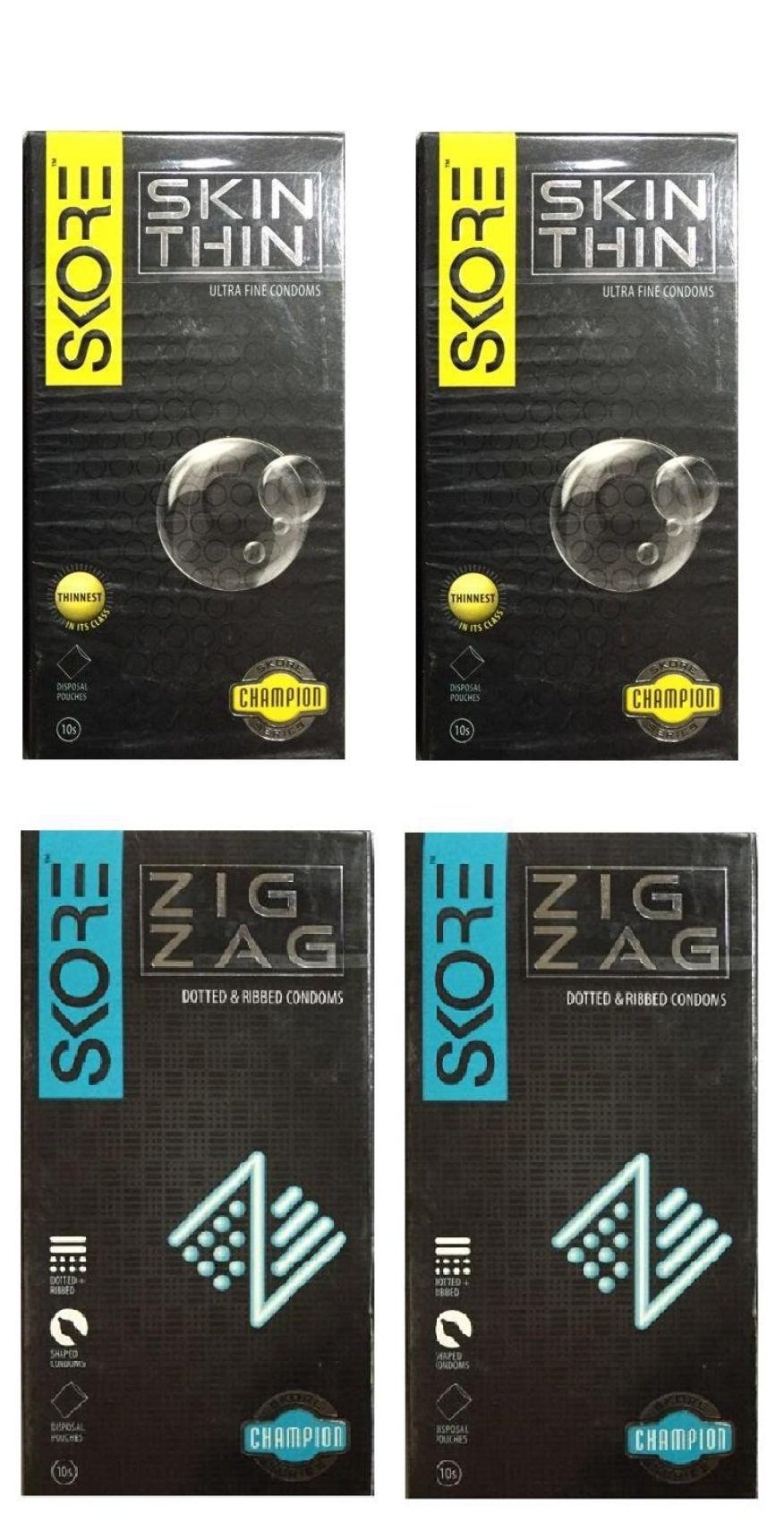 Skore Premium Condoms Combo 10 Count (Pack Of 4, Skin Thin And Zig Zag)-image-22