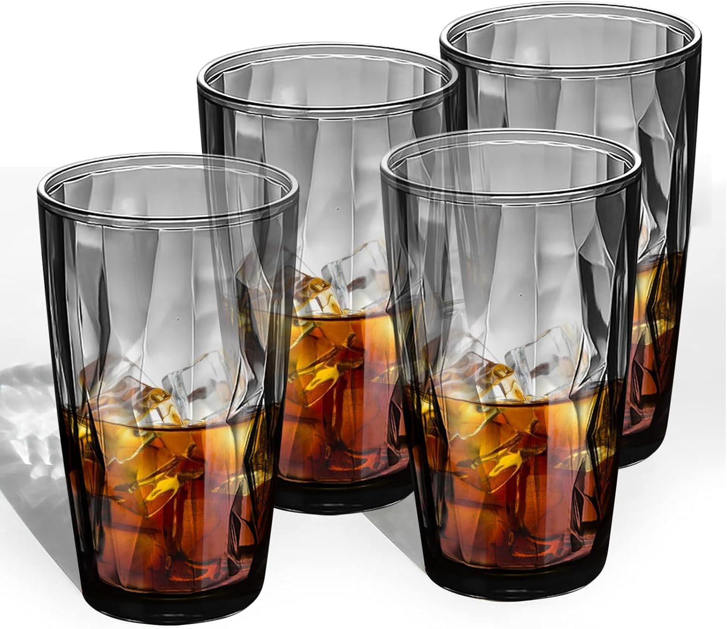 Top-spring Plastic Reusable Drinking Glasses Set of 8 | BPA-Free 16-Ounce Stackable Kitchen Plastic Water Tumblers Shatterproof Drinking Cups Grey