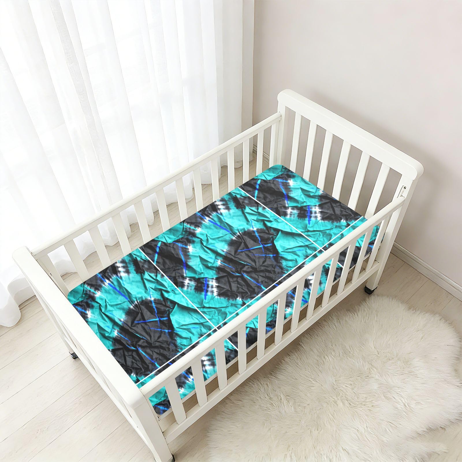 Sábanas de algodón para cuna de bebé, color turquesa y negro, suave, elástico, para decoración de guardería, 1 paquete