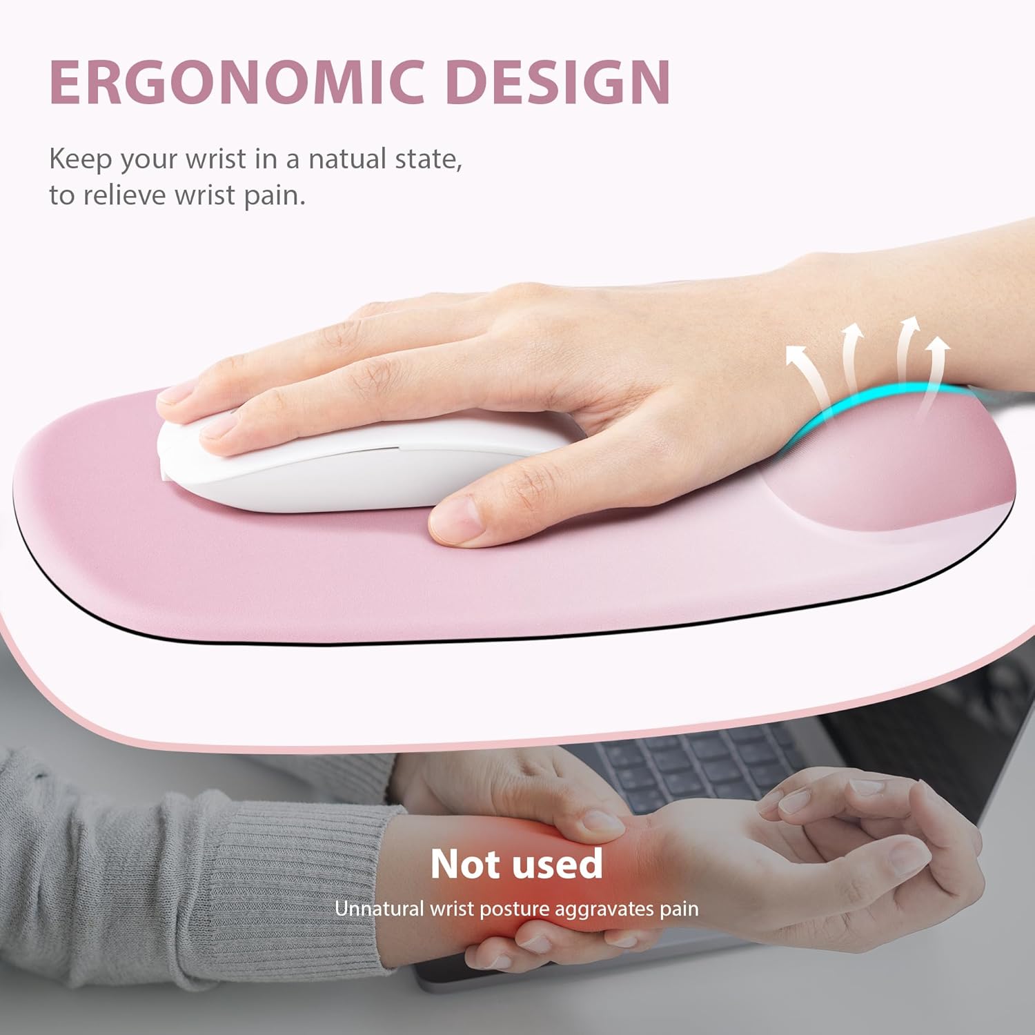 Ospelelf Wrist Rest for Keyboard and Mouse Ergonomic Mouse Pad with Wrist Support Memory Foam Wrist Rest for Computer Keyboard,3-in-1 Gel Mouse and Keyboard Pad for Office Pink - Image 3