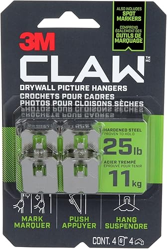 3M CLAW Colgador de fotos para paneles de yeso de 25 libras con marcador temporal 3PH25M-4ES