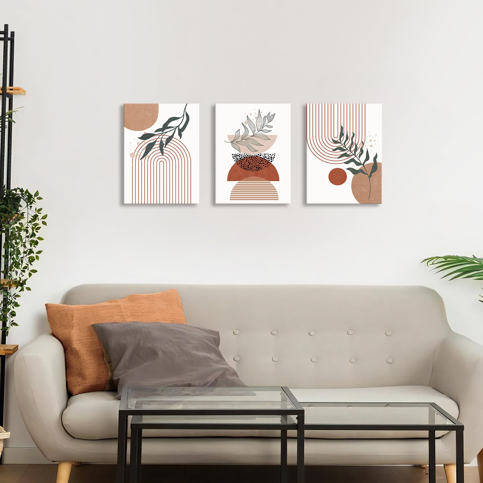 3 Pcs Wooden Framed Canvas Wall Art Set Bohemian Sage Green Canvas Prints Poster Geometric Line Beige Green Pictures for Living Room Bedroom Dinning Room Hallway Stairs Wall Decor 30x40cm x3pcs — view 308
