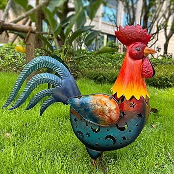 LIFFY Metal Rooster Yard Decor,18 Inch Solar Chicken Yard Decorations Outdoor,Garden Rooster Decor for Outside,Lawn Statues Decorative Ornaments for Home Patio Backyard Landscape