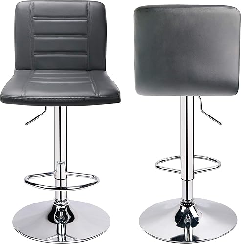 Miniatura 6 de Leopard - Juego de 2 taburetes de bar, modernos y ajustables con respaldo, taburete giratorio (gris)