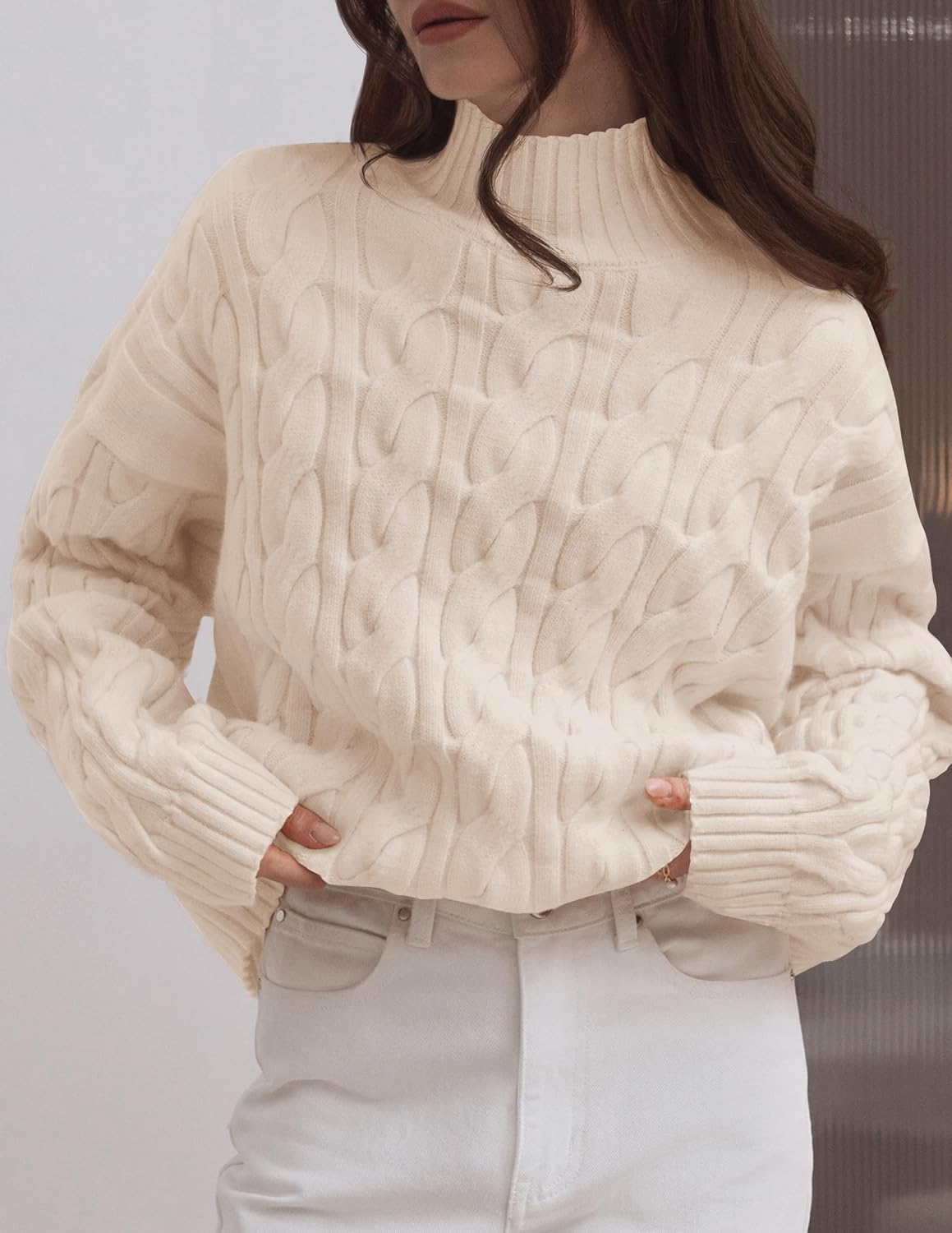 ZESICA Women's Sweaters 2026 Spring Long Sleeve Mock Neck Solid Color Casual Loose Chunky Pullover Sweater - Image 2