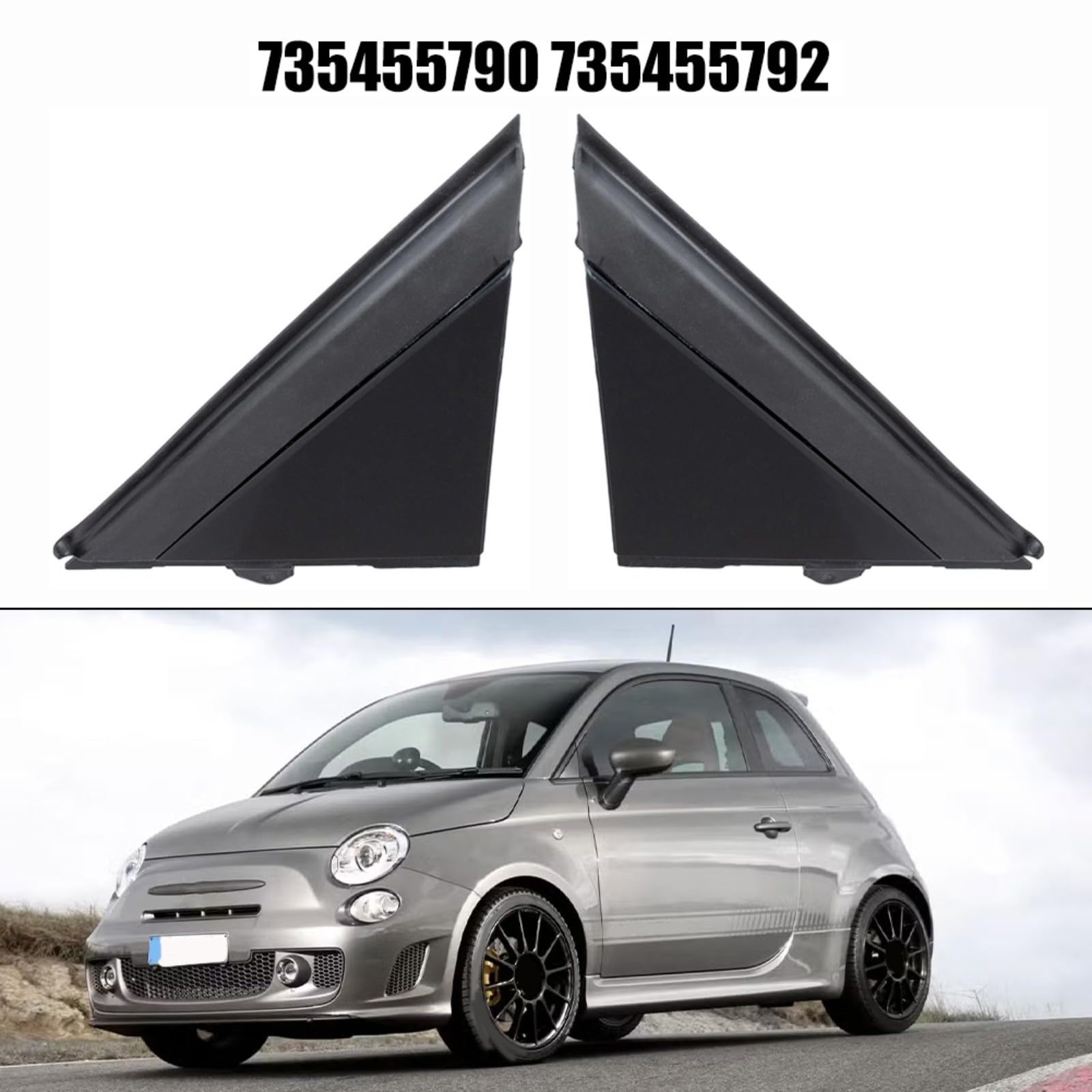 2 Pezzi Copertura Triangolare Specchietto Esterno per Fiat 500 dal 2007, OEM 735455792 735455790, Rivestimento Colonna A Nero ABS