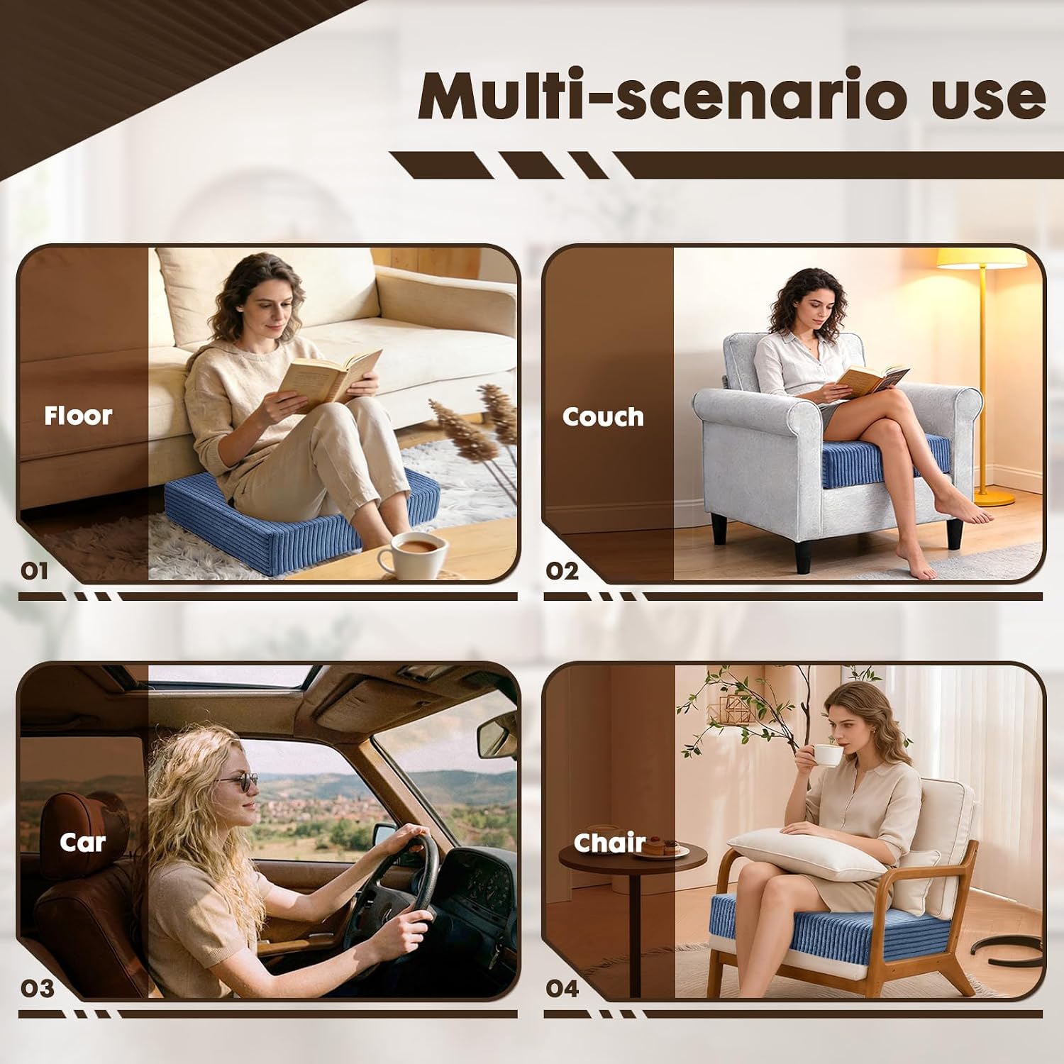 Corduroy Recliner Seat Cushion, Large High Density Foam Square Seat Cushion for Recliner Chair, Office Chair, Car, Sofa,Relieves Long-Sitting Pain(Navy)