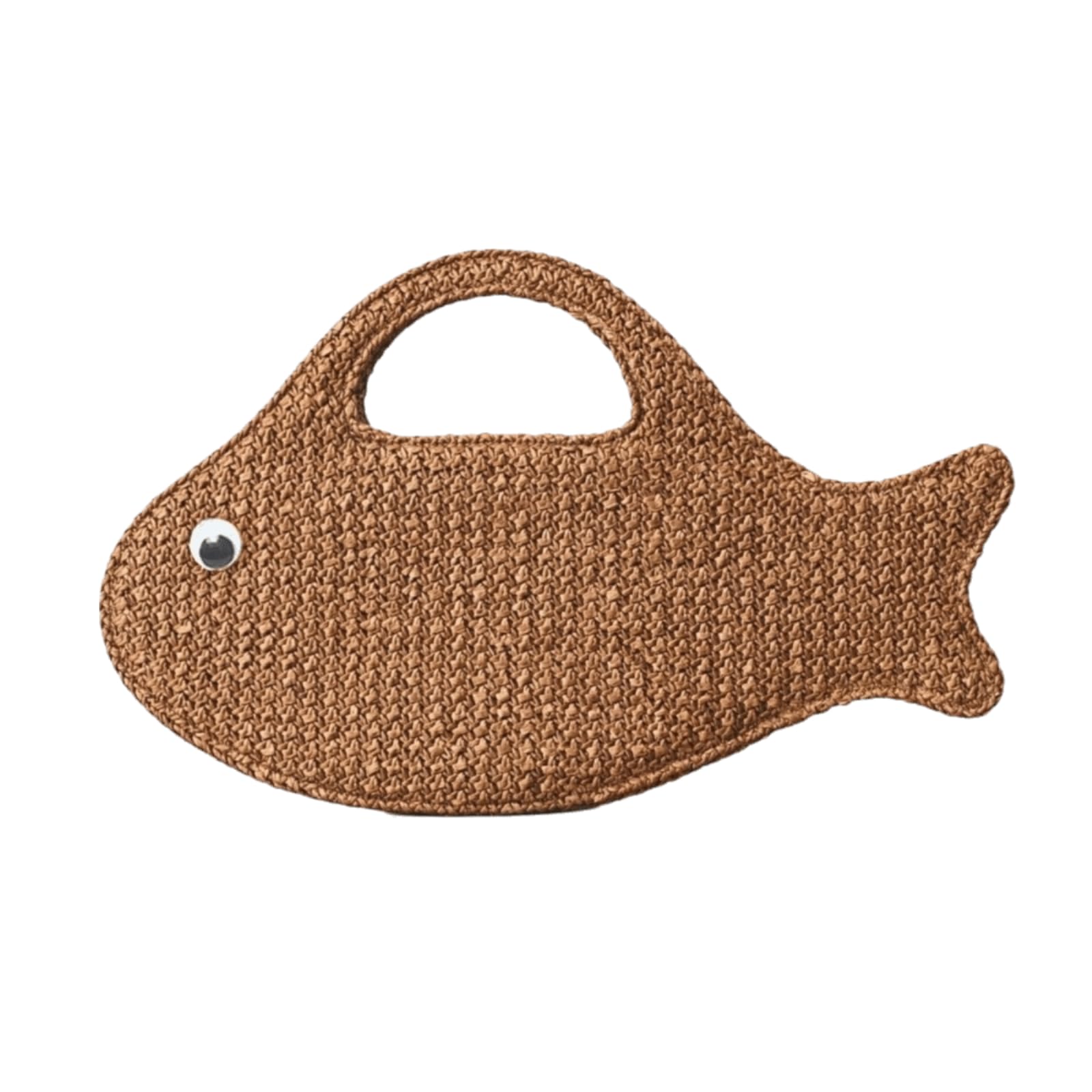 Borsa Spalla Paglia Tessuta di Grande capacità Divertente Carina A Maglia Forma Pesce Leggera Ecologica Quotidiana-Khaki
