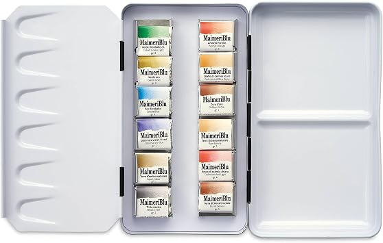 Blu Watercolor Paint, 12 Half Pans Travel Set, Assorted Colors, 1 Count