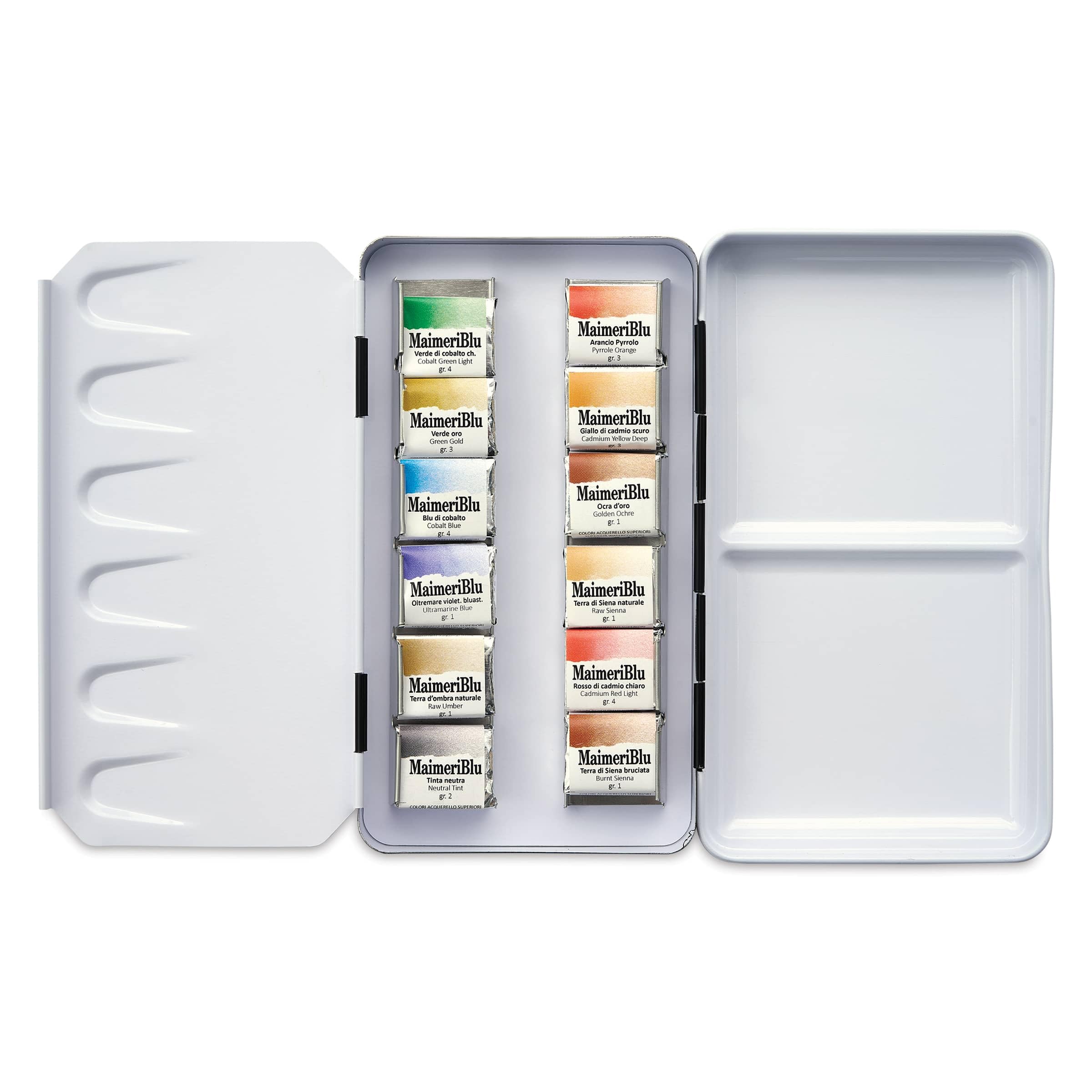 Maimeri Blu, Belle Arti Acquerello, Medio-Godets, Scatola Metallica, 12 Colori Assortiti, 12 Pezzi