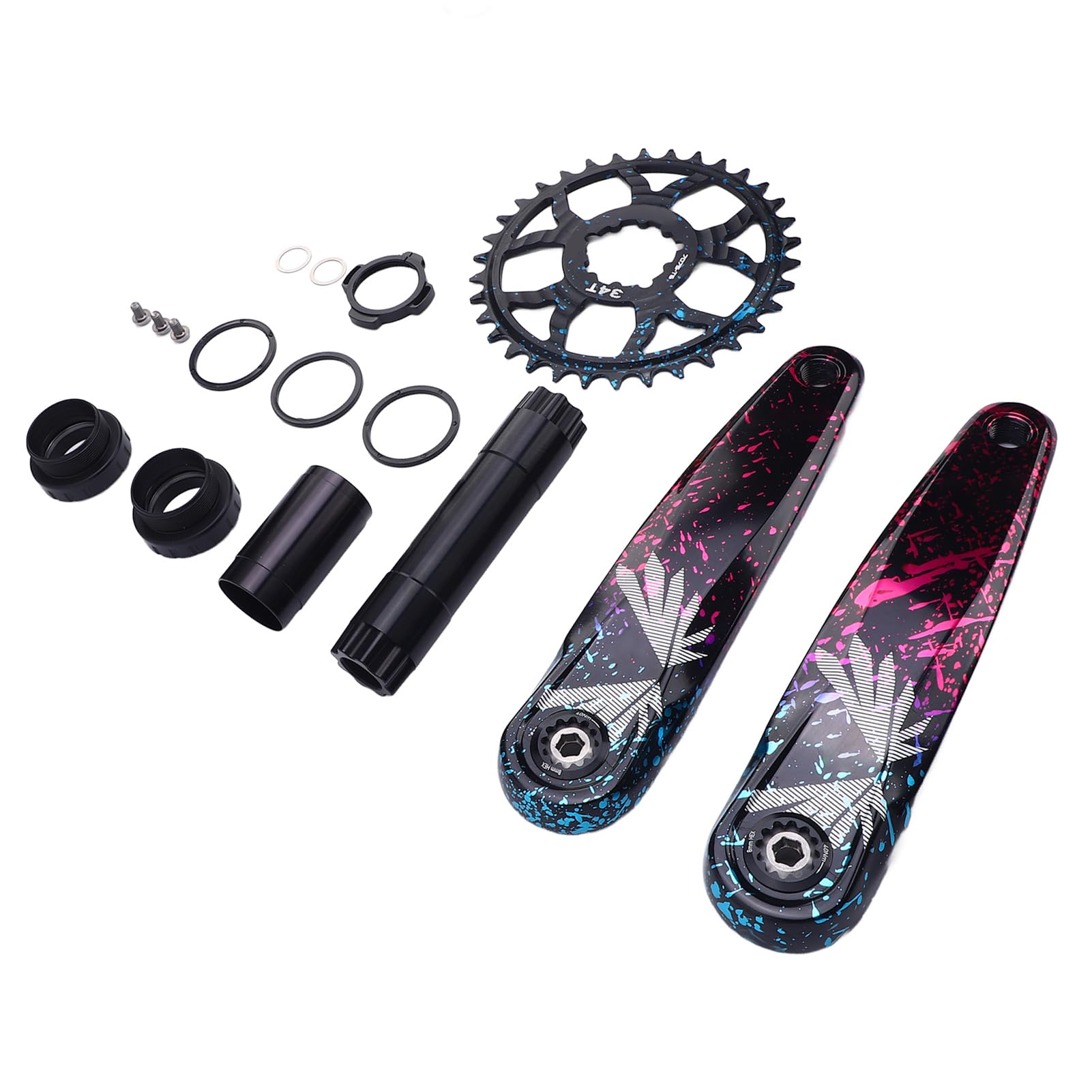 Aramox Mechanizm Korbowy do Roweru Górskiego Mechanizm Korbowy do Roweru ze Stopu Aluminium Zestaw z wydrążoną, dzieloną tarczą Dodatnie Ujemne Zęby 3-pinowy Interfejs dla Rowerzystów Górskich