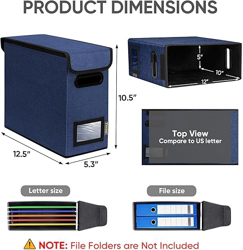 Miniatura 11 de BALEINE - Caja organizadora de archivos con tapa, organizador de carpetas plegable con riel de plástico, caja para carpetas colgantes para Gris