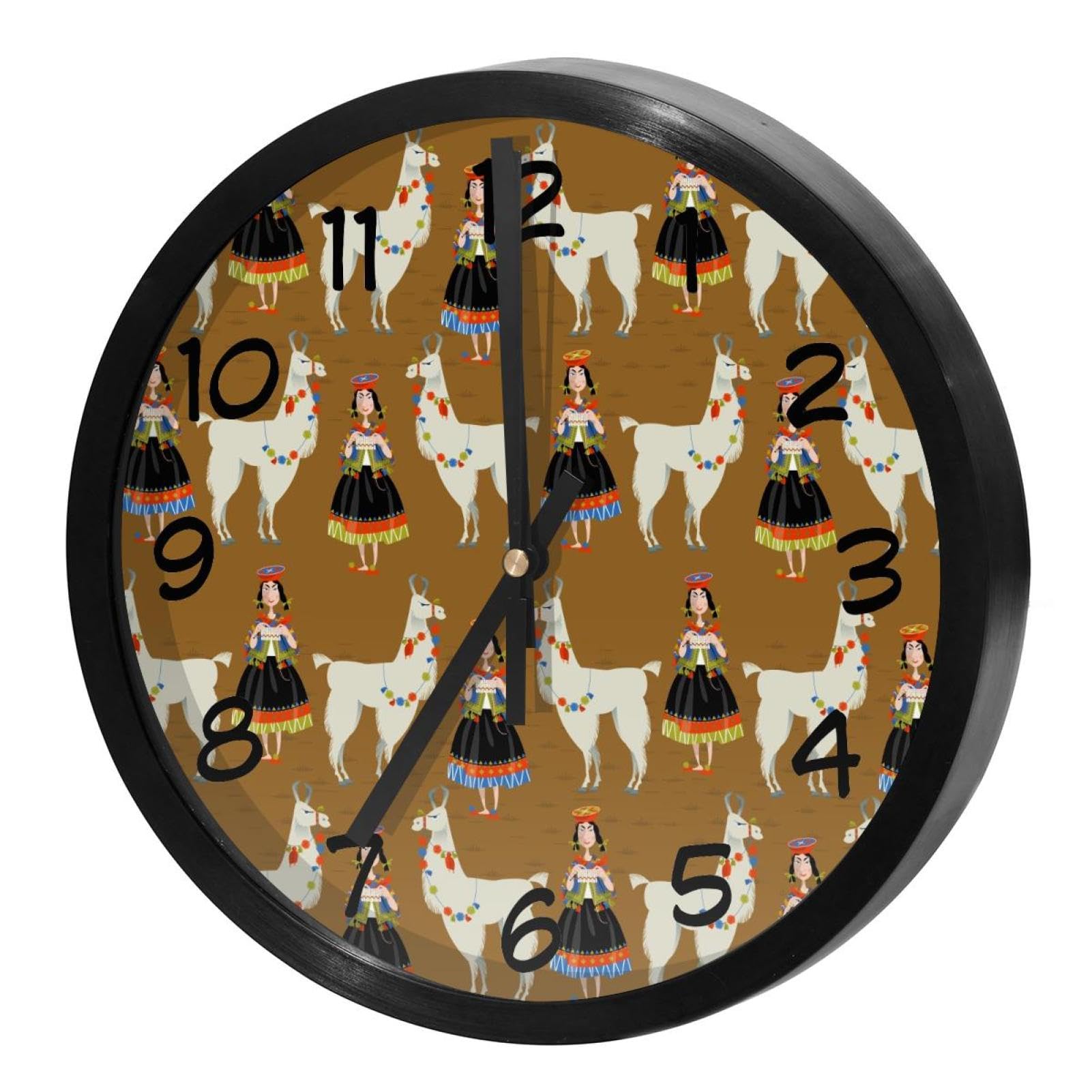 Horloge murale silencieuse à quartz alpaga et femme péruvienne pour cuisine et bureau