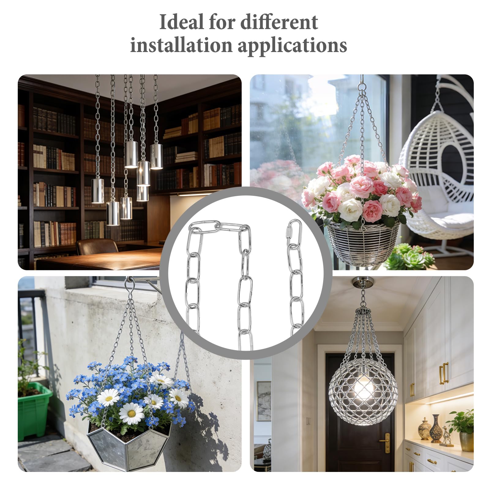 Chandelier Chain 6/10/15 Feet SANGLE SOPFFY Light Fixture Chain for Chandelier or Swag Light Fixtures,Lighting Chain Extension with Link Locks, Plant Hanging Chain(Silver, 6 Feet) — Amazon image 5