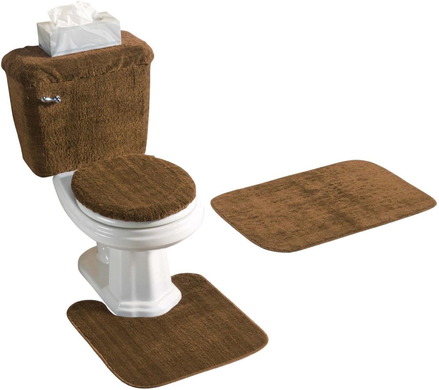 5 PIECE BATH RUG, CONTOUR, LID, TANK LID & TANK COVER SET/Brown