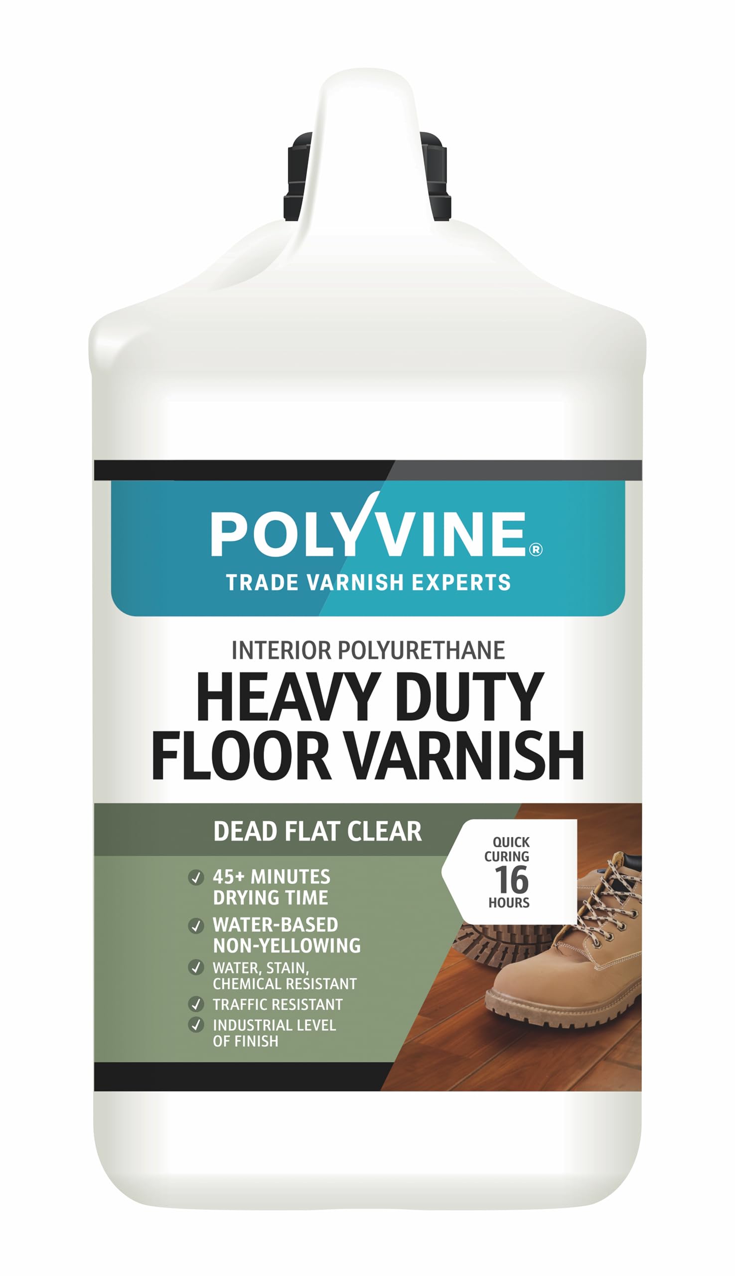 Polyvine Dead Flat Heavy Duty Floor Varnish – Quick Drying Floor Varnish – Polyurethane, Water-Based, Water Resistant Indoor Flooring Protection For Wood, Stone, Tiles, Slate (, 4 Litre)