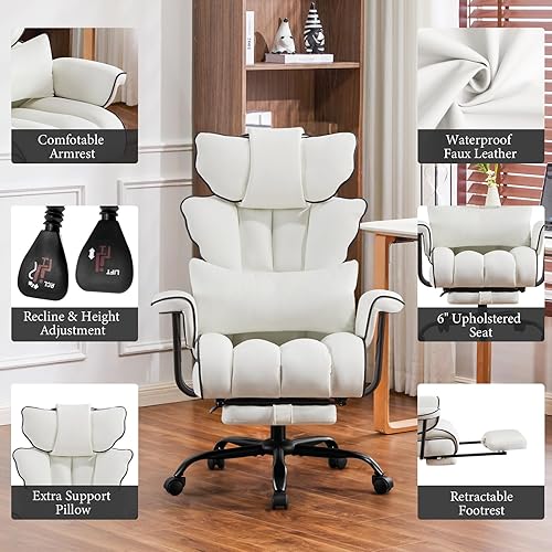 Miniatura 4 de Furniliving Silla de oficina grande y alta de 400 libras, silla de escritorio ejecutiva para oficina, asiento ancho, reclinable, ajustable, soporte