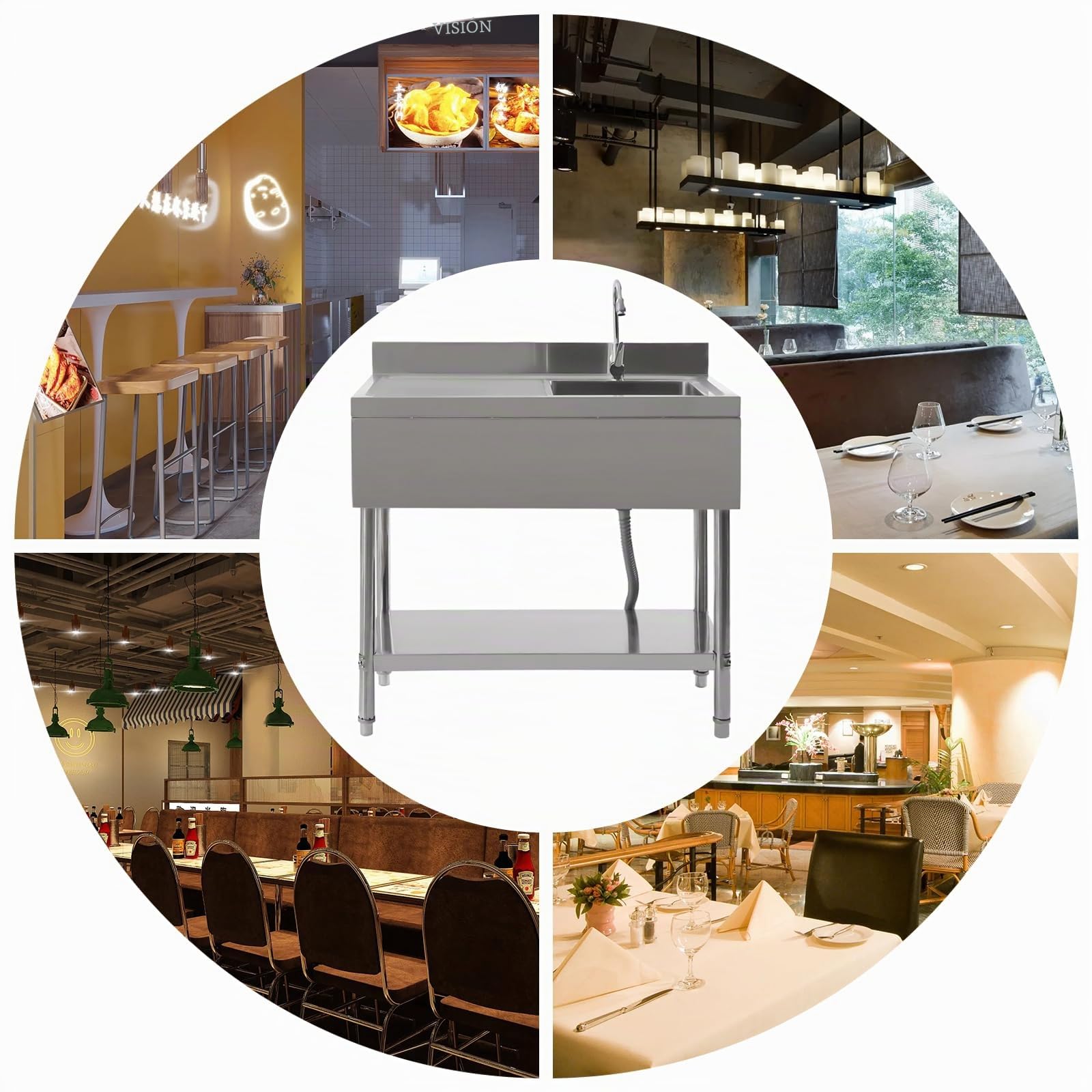 Fregadero profesional de acero inoxidable 100 x 60 x 80 cm con estante, fregadero independiente con cesta filtrante, capacidad de carga de 300 kg y grifo de 360°, para cocina, lavandería, garaje