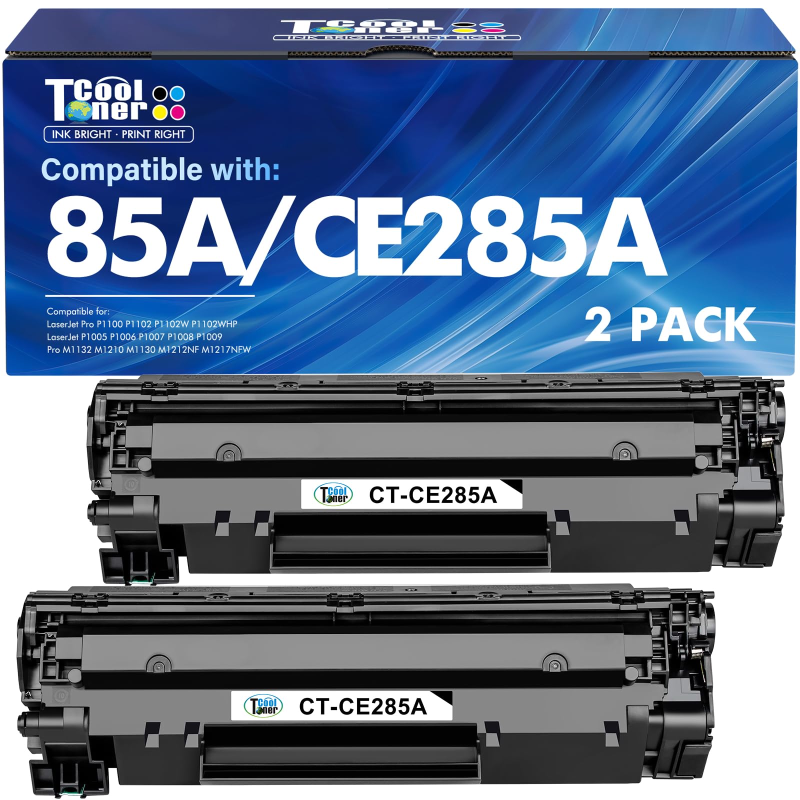 85A CE285A Black Toner Cartridge for HP LaserJet P1102w M1212nf P1100 Toner | Compatible for HP LaserJet Pro P1102w MFP M1212nf M1217nfw P1102 P1109w P1100 M1132 M1210 1102w M1130 Printer Ink (2-Pack)
