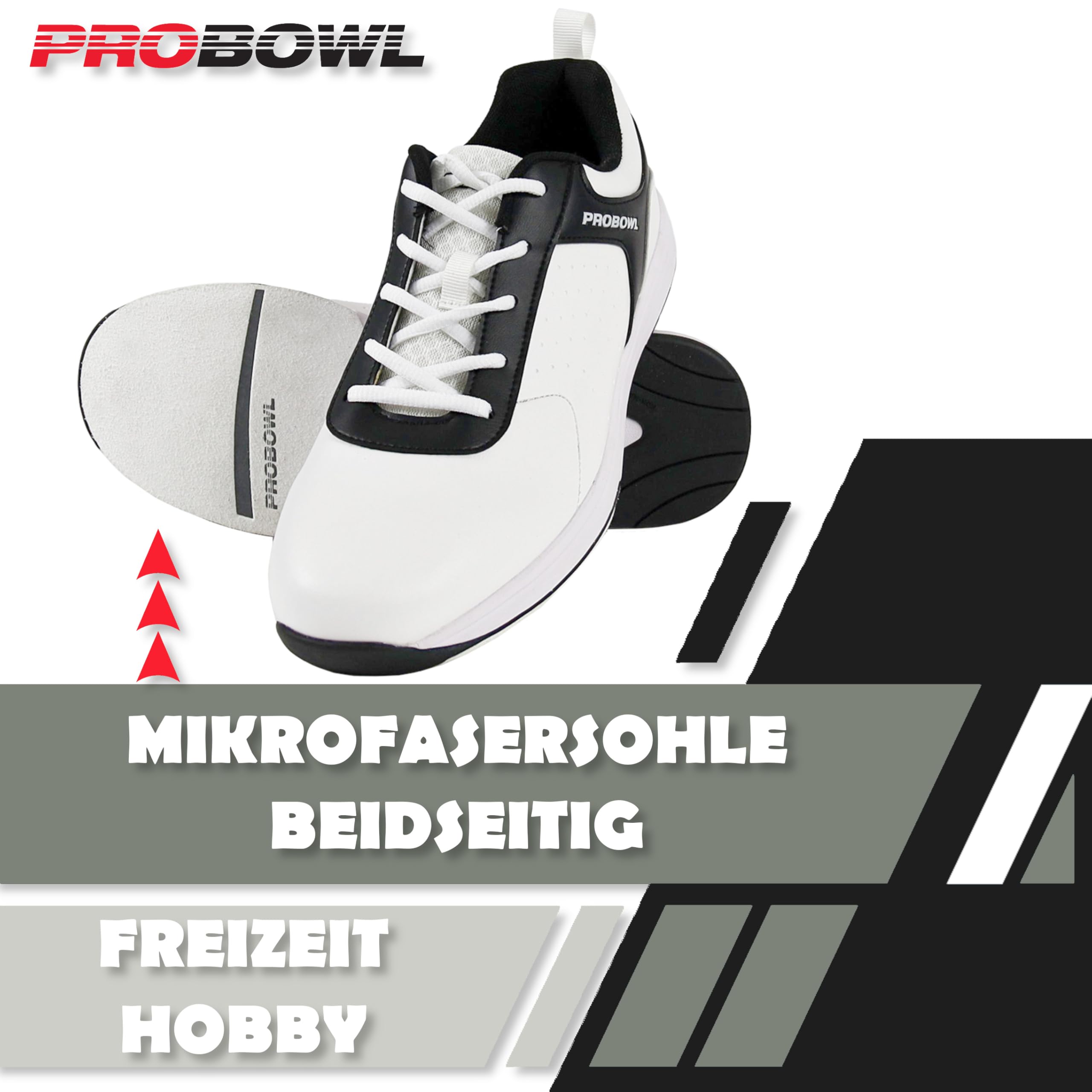 EMAX | Zapatos de bolos Hombre | Pro Bowl - Amuza | Blanco Negro | Zapato Bowling para Adulto