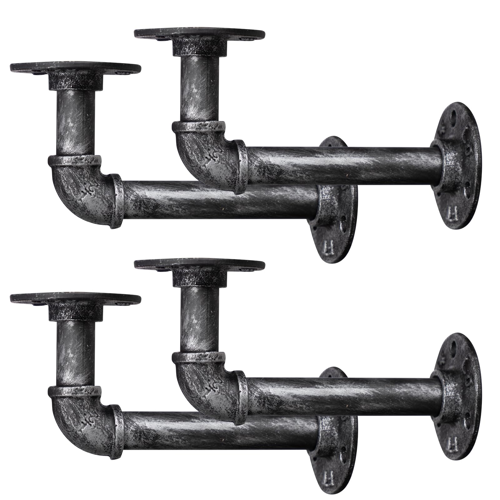 BEJOY 4 Stück Industrielle Regalhalterung 15 x 8 cm, industrial deko Vintage Eisen Wandhalterung Regalhalter Halterung, Rustikales Rohrregal für Zuhause