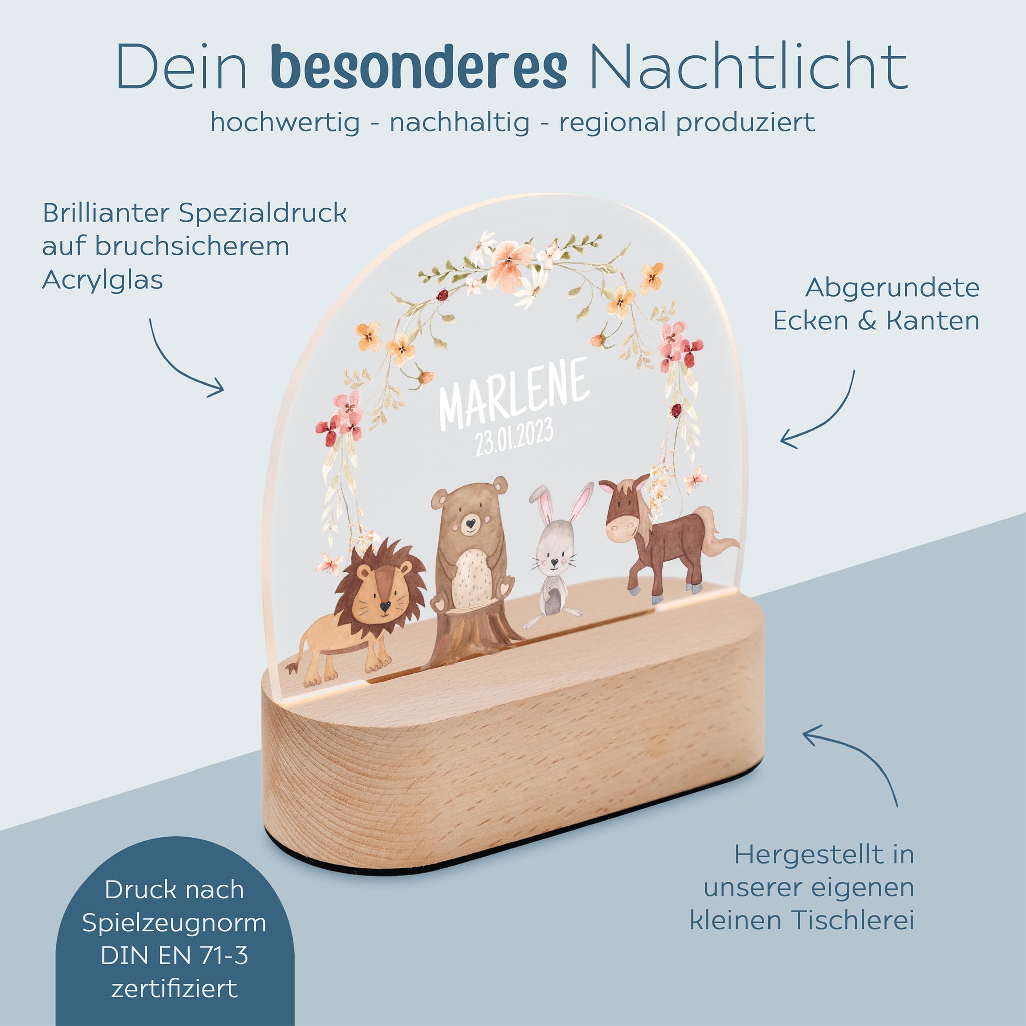 wunderwunsch® - Personalisiertes Nachtlicht für Babys - Individuelle Nachttischlampe für Kinder - Personalisierte Geschenke Kinder - Babygeschenk - Geschenk zur Geburt