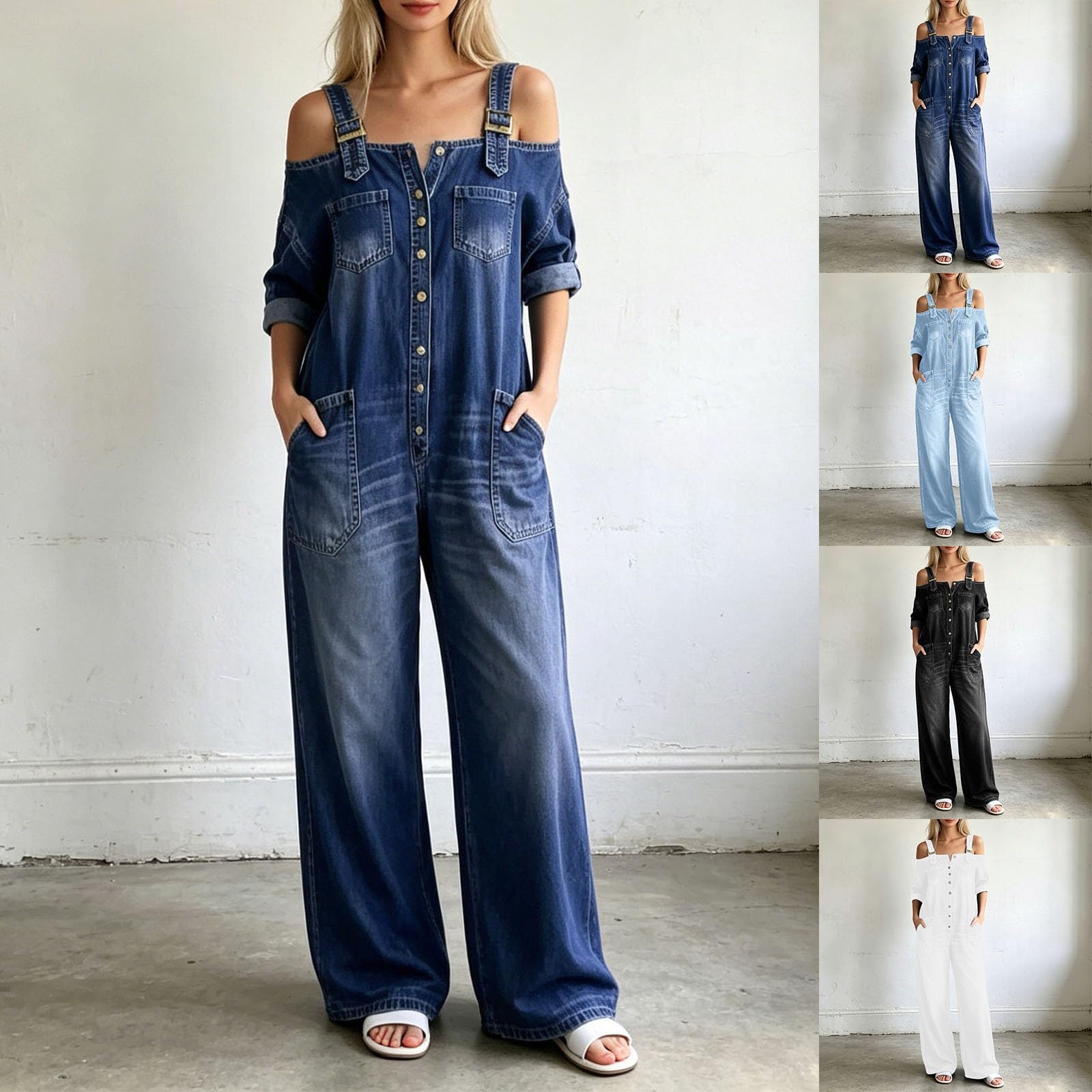 Mono vaquero para mujer, con bolsillos, mono elegante, retro, vaquero, estilo vintage, estilo vaquero, largo