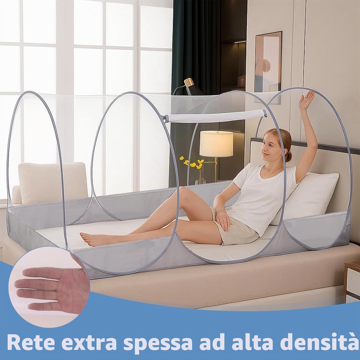Zanzariera pieghevole per letto singolo, ultraleggera, zanzariera pop-up portatile con cerniera, a maglie fini, facile da montare per casa, residenza universitaria, esterni e viaggi (190x90x90cm)