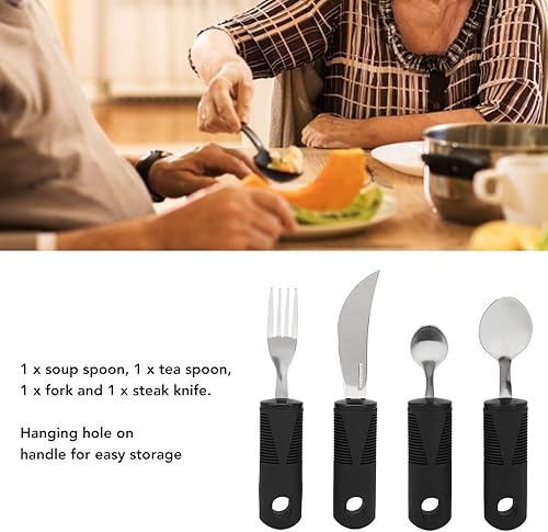 Miniatura 6 de BEIJIALY 4 utensilios adaptativos, utensilios de Parkinson, cubiertos con peso de goma, mango antideslizante, cuchara de acero inoxidable, tenedor,