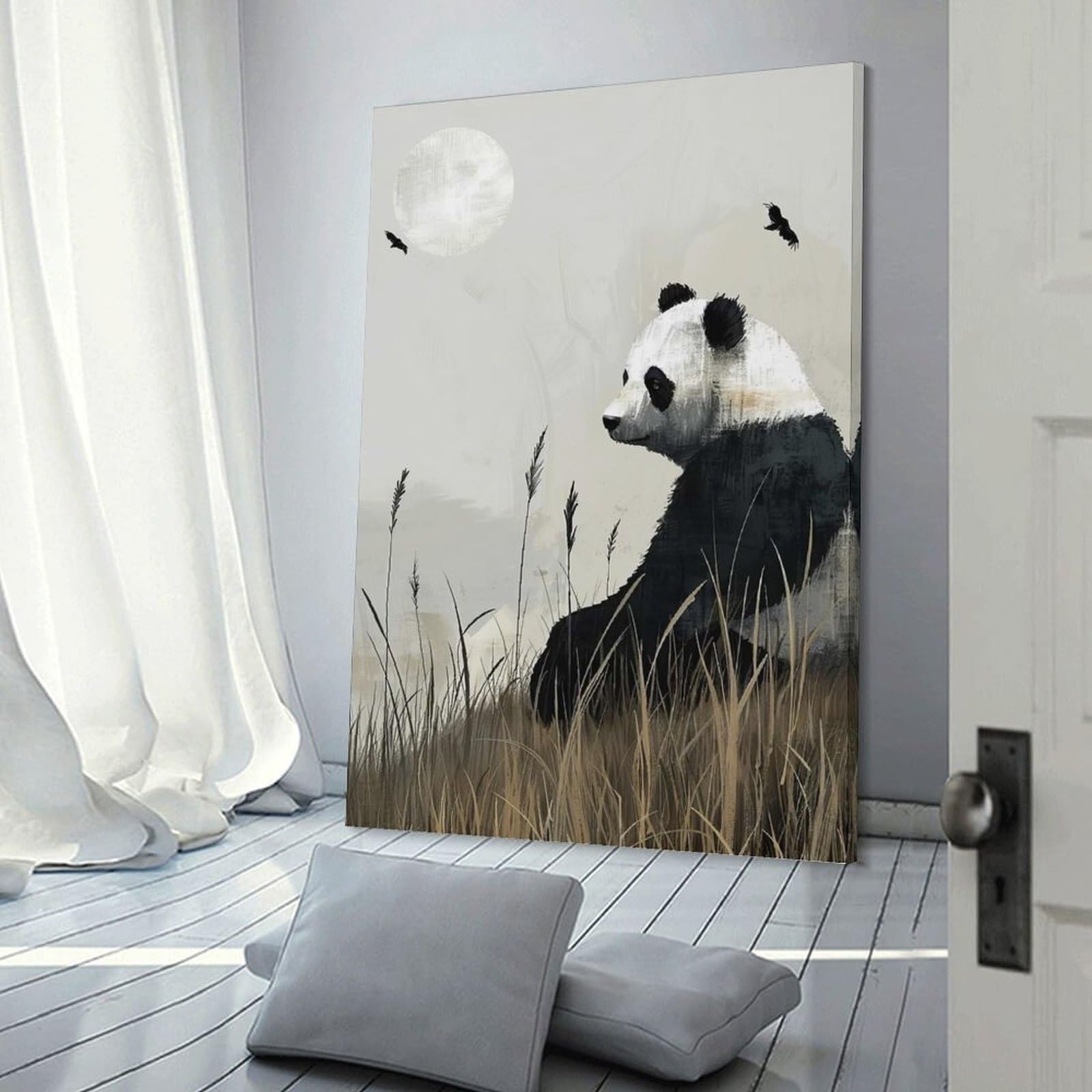Junmoney Frame-Style-23 Home Decor Wall Art Panda In Tall Grass, 24X36inch(60X90cm), For Bedroom Decor, Cosy Corners Or Studios, Decorative Wall Art For Cosy Rooms