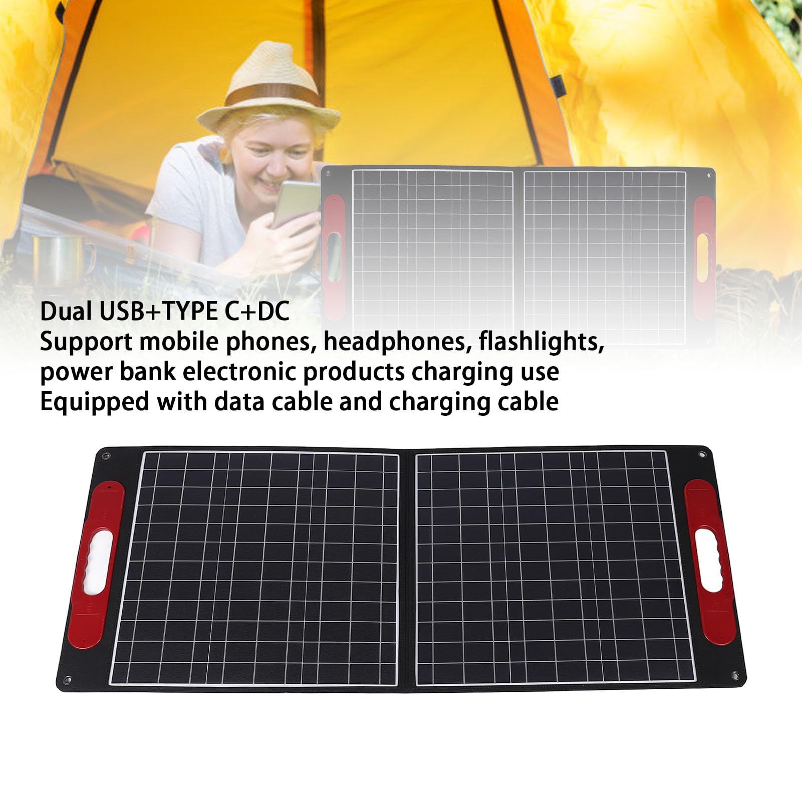 Kit Pannello Solare Monocristallino Portatile da 100 W | Design sottile e resistente all\'usura, uscita USB 5V, adatto per campeggio, , barche, giacche