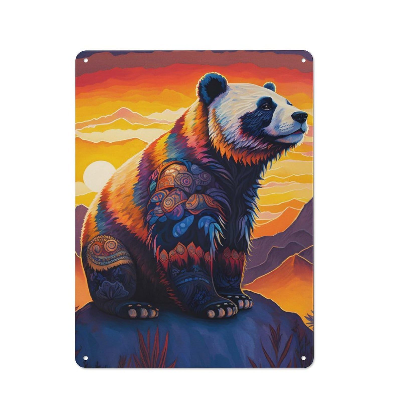Junmoney Abstract Fluffy Panda Retro Metal Wall Sign 40X30cm For Man Cave Or Games Room, For Man Cave Decor Fans Refreshing A Room In Autumn