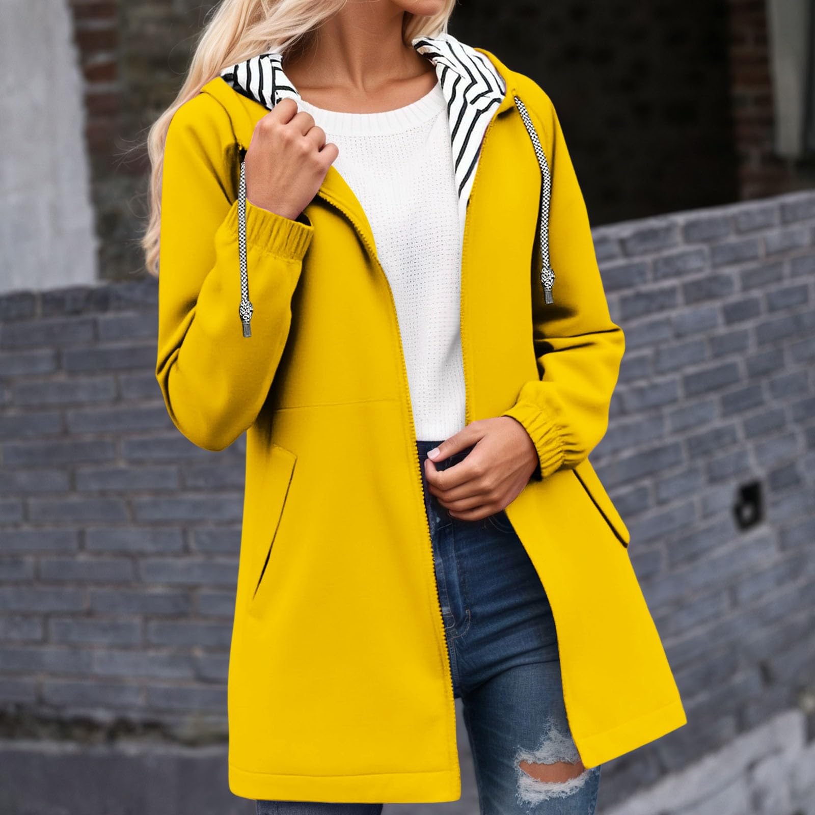 Genérico Chaqueta cortavientos anorak ligera senderismo capucha bolsillos rayas aventuras al aire libre mujeres